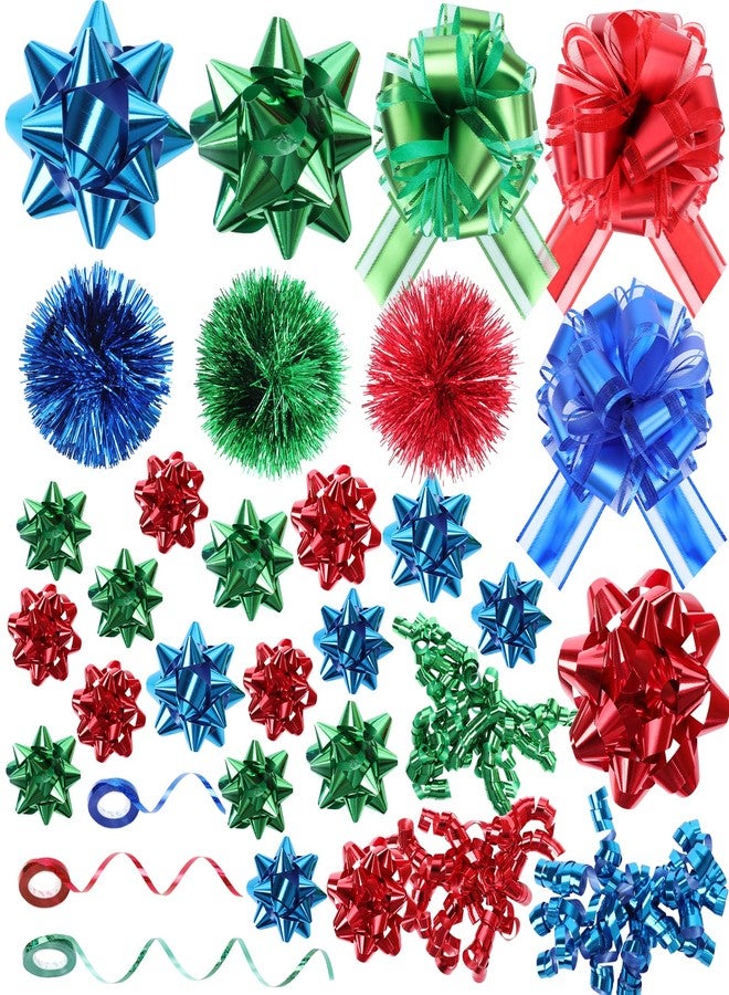 HEYTIMI HEYTIMl 48 Pcs Christmas Gift Bows for Wrapping Assortment Set 42 Multi-Colored Assorted Size Self Adhesive Present Bows and 6 Rolls Curling Ribbons for Gift Wrapping Holiday Parties Celebrations - Image 1